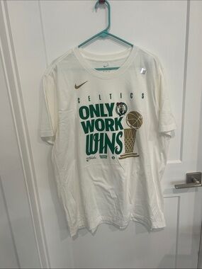 Nike White Boston Celtics "Only Work Wins" Official NBA Graphic Finals Tee XXL
